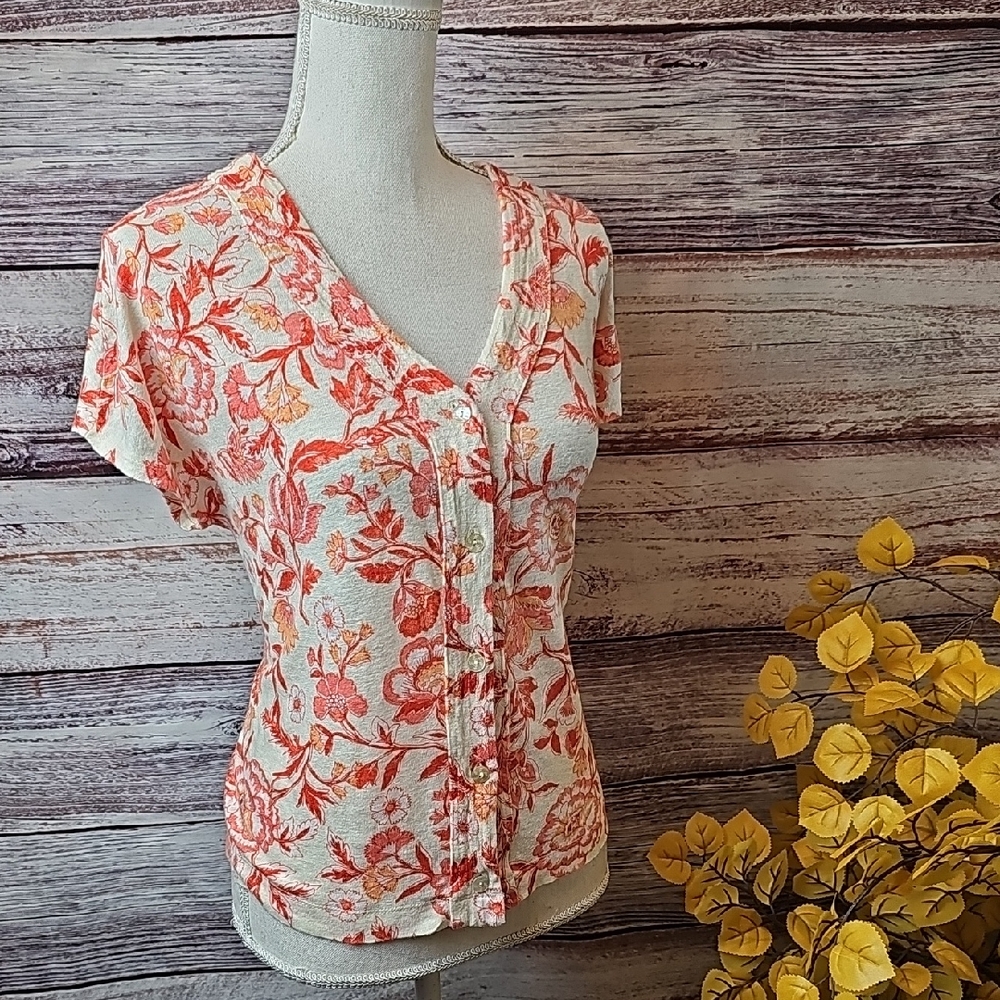 NEW RACHEL ZOE SLEEVELESS FLORAL LINEN BUTTON-UP TOP FLAWED